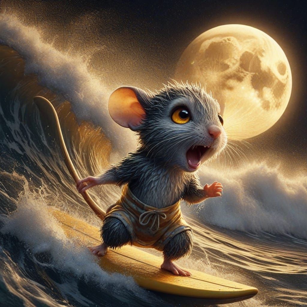 Mouse Surfer in Moonlight Adventure
