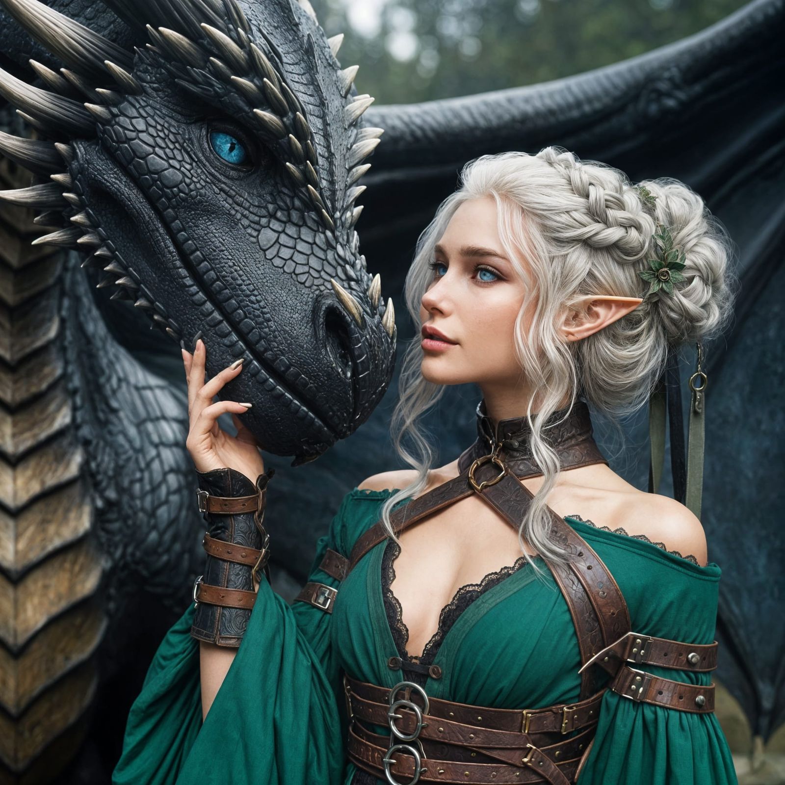 High Elf and Dragon Intimate Moment