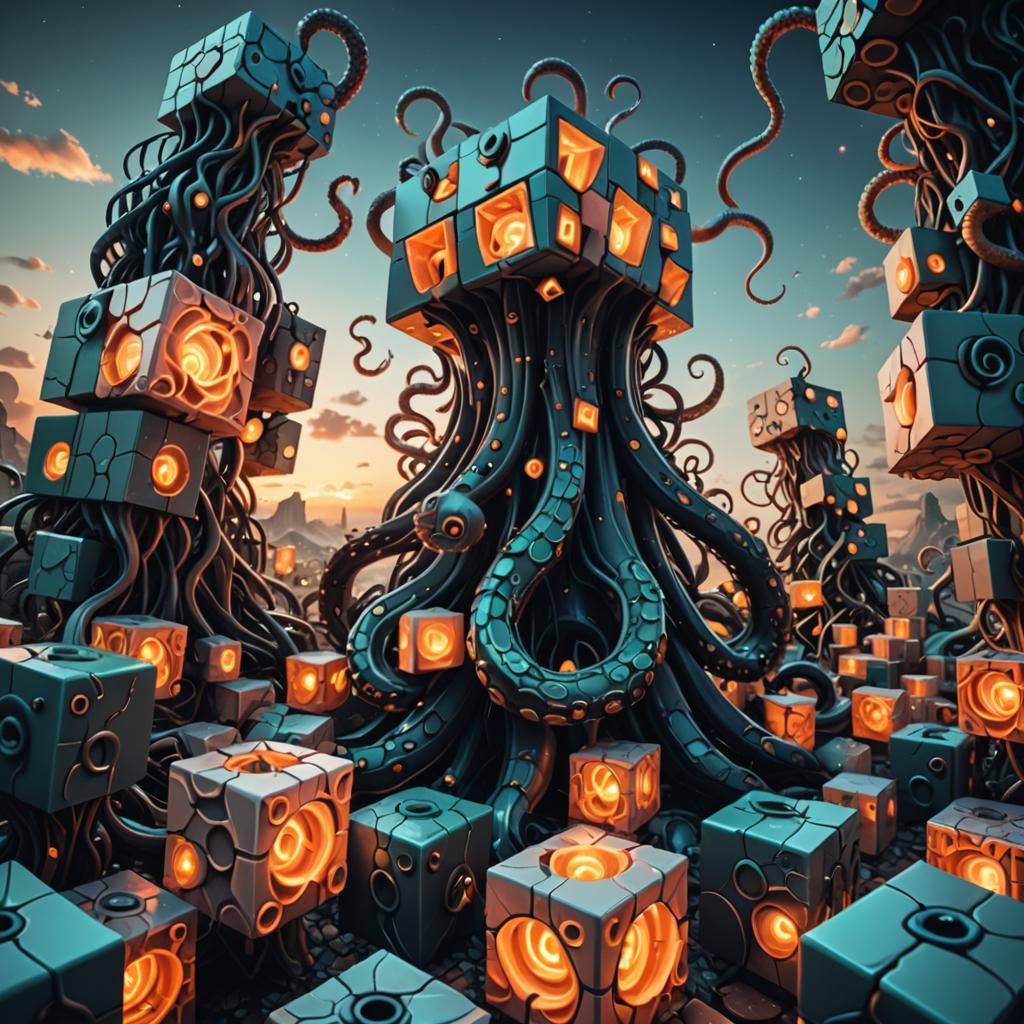 Surreal Cubist Tentacle Golem Dreamscape