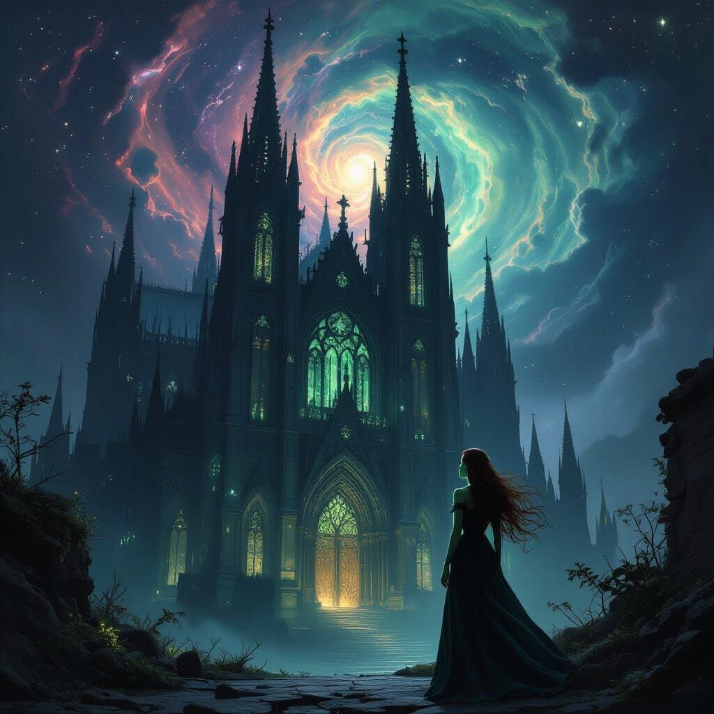 Gothic Cathedral Nebula in Dark Fantasy Concept Art Style