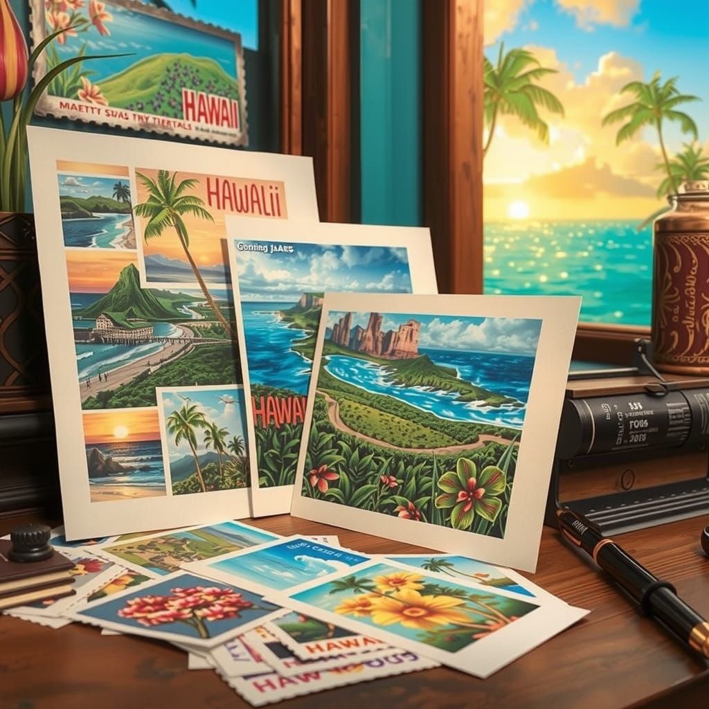 Hyperrealistic Hawaiian Postcard Collage with Dramatic Light...
