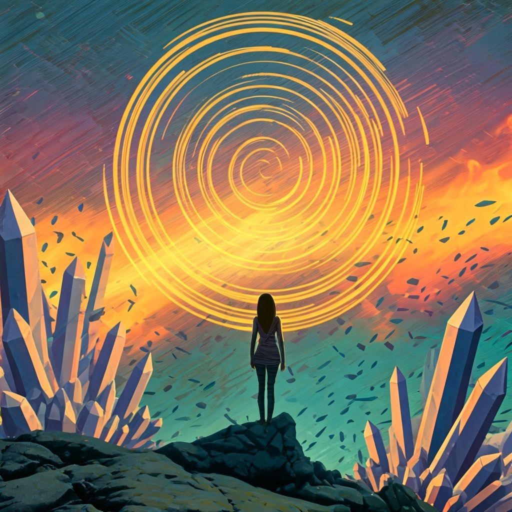 Woman Gazing at Nebula on Crystal Planet