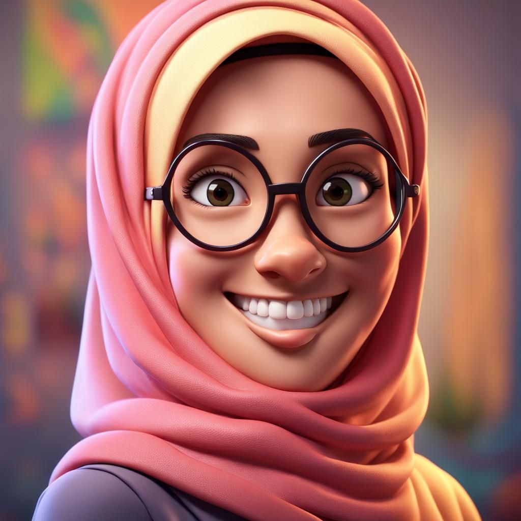 Cheerful Hijabi Kindergarten Teacher in 3D CGI Style