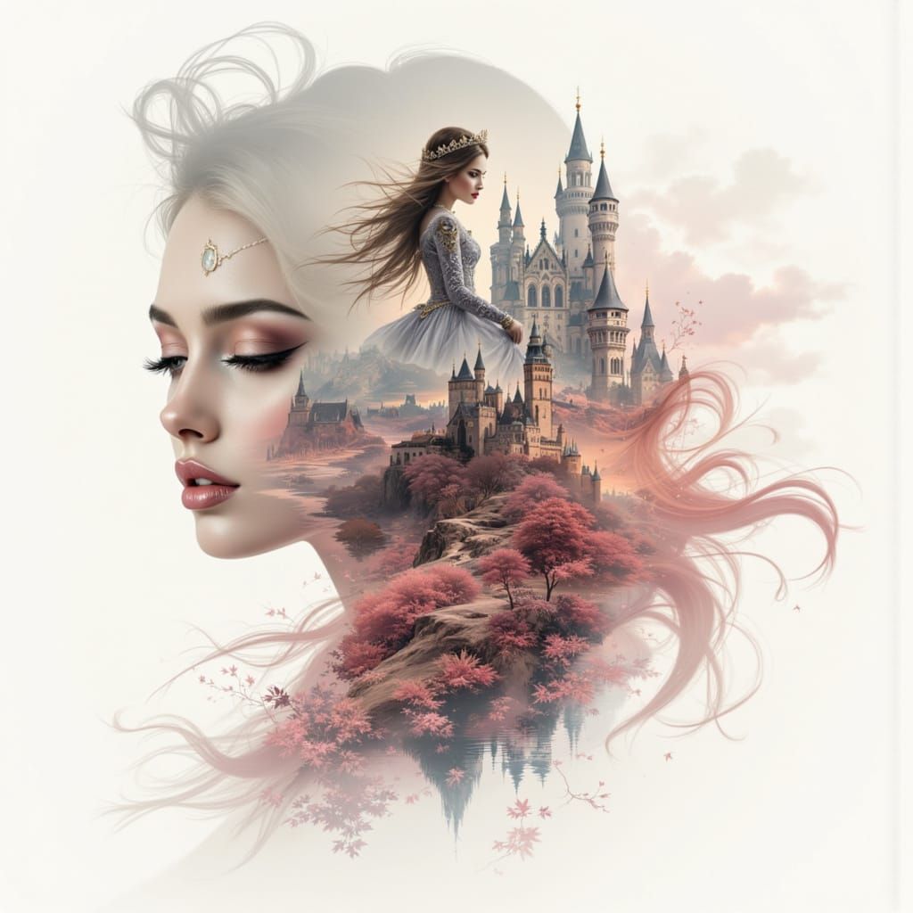 Double Exposure Woman in Glass and Fog