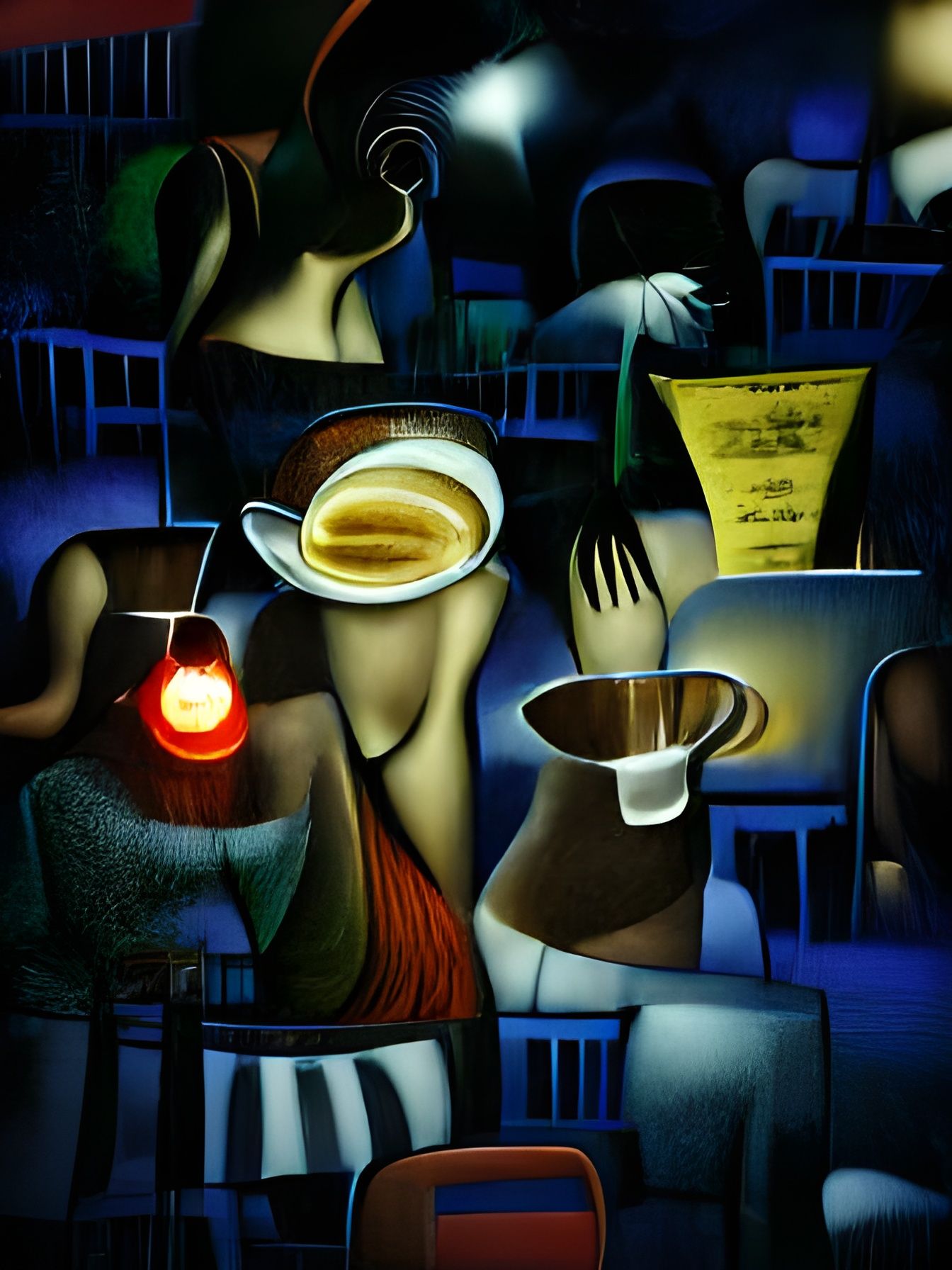 Surreal Night Cafe Scene in Dreamlike Style