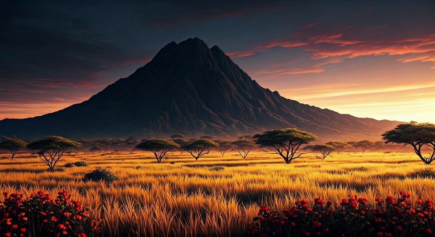 Ethereal Savannah Landscape in Vibrant Colors