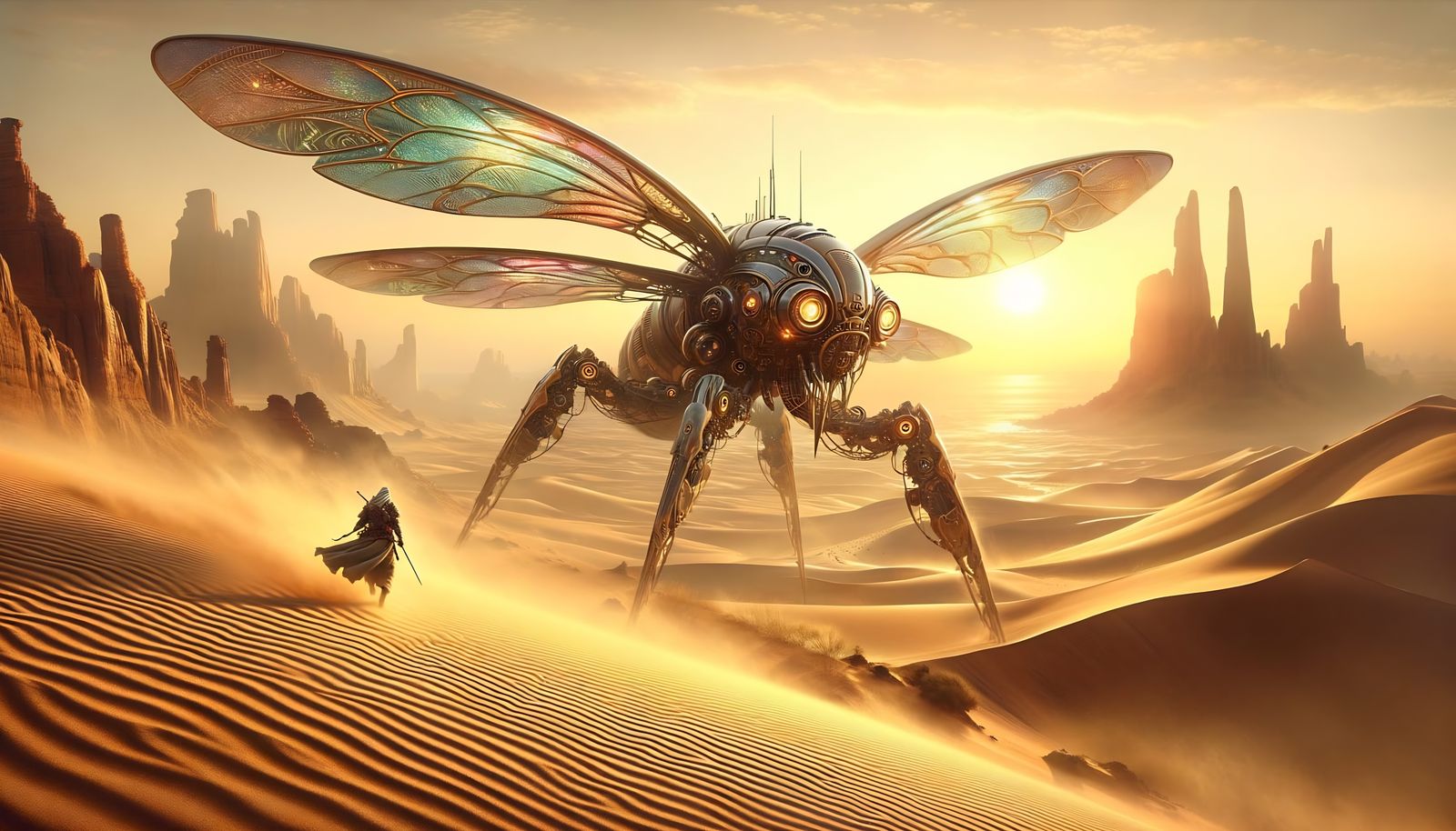 Epic Steampunk Desert Adventure: Gargantuan Mechanical Insec...