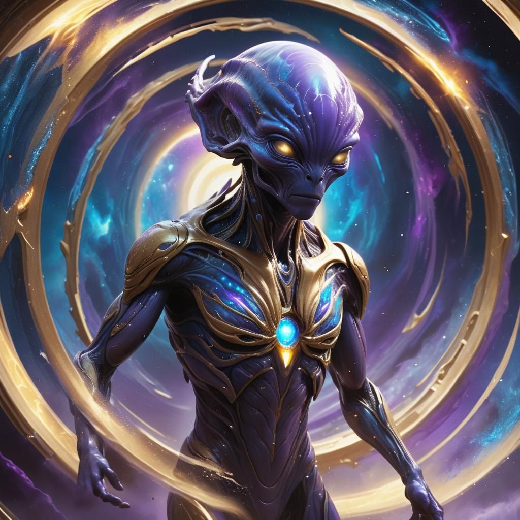 Alien Emerges from Stargate in Splash Art Style