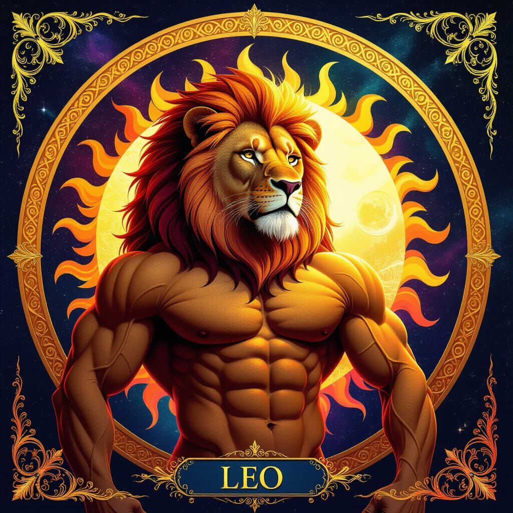 Muscular Lion Man Radiates Sensual Power as Blazing Sun