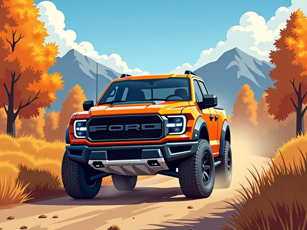 Orange Ford Bronco Raptor on Autumn Dirt Road