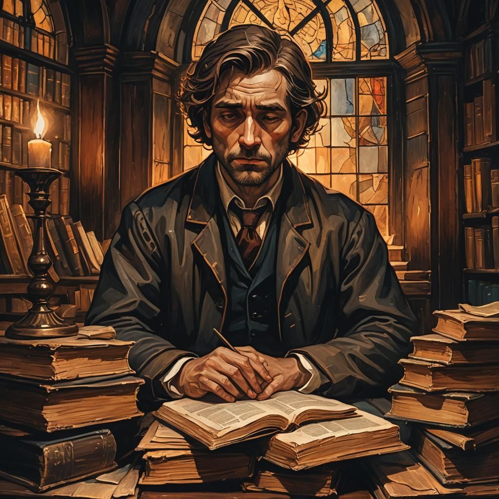 Rejected Man Portrait in Dark Academia Style