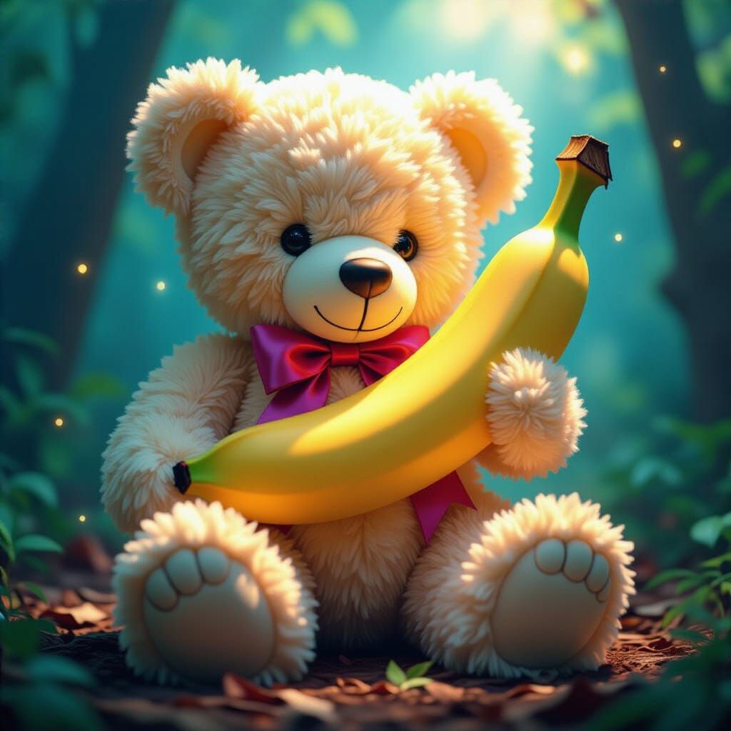 Giant Teddy Bear and Banana, a Surreal Fantasy