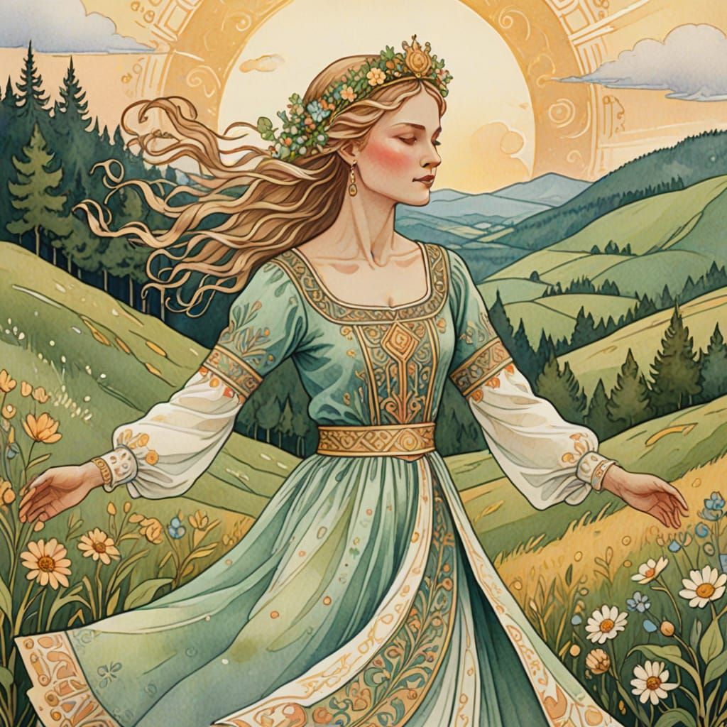 Baltic Goddess Dancer in Art Nouveau Style