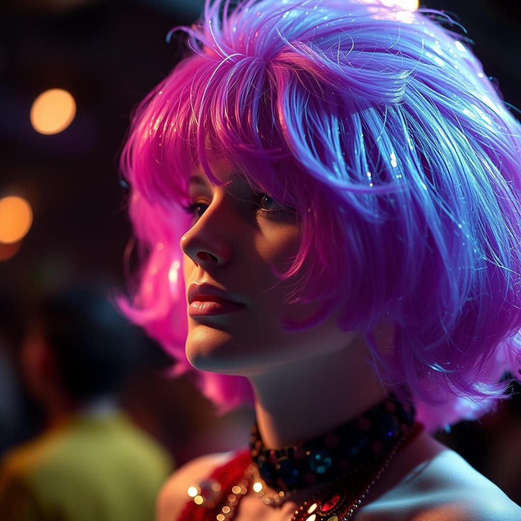 Vibrant Sequined Disco Wig at Multimedia Exhibition