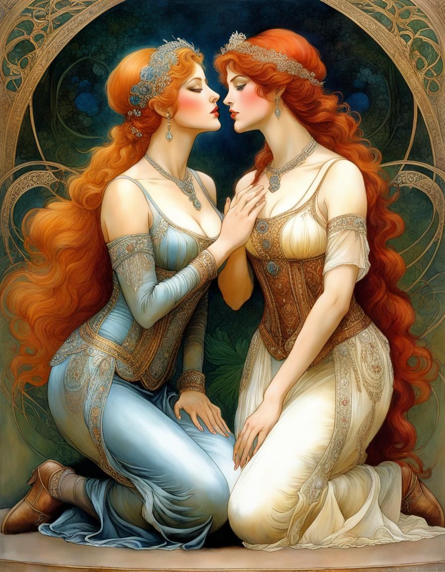Classical Portrait of Two Blushing Women