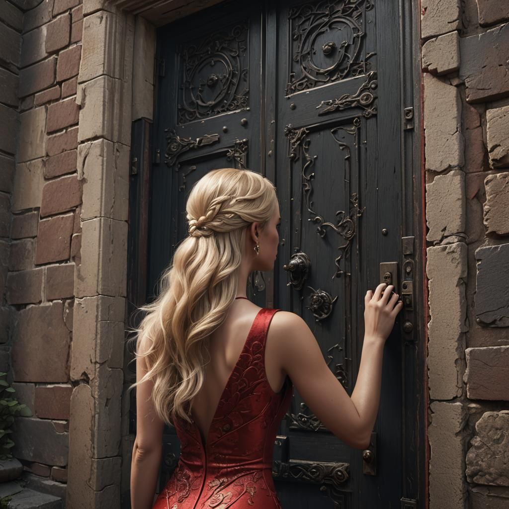 Blonde Woman in Red Dress Digital Painting