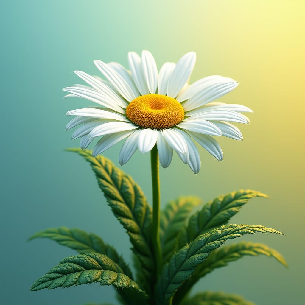 Vibrant, Hyperrealistic Daisy in Gradient Background