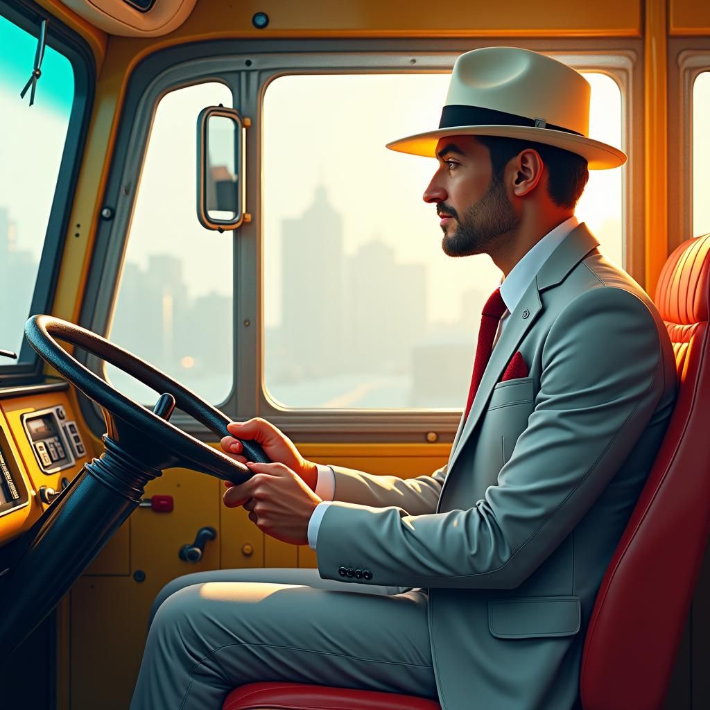 Bus Driver in Neo-Cubist, Geometric Fauvism Style