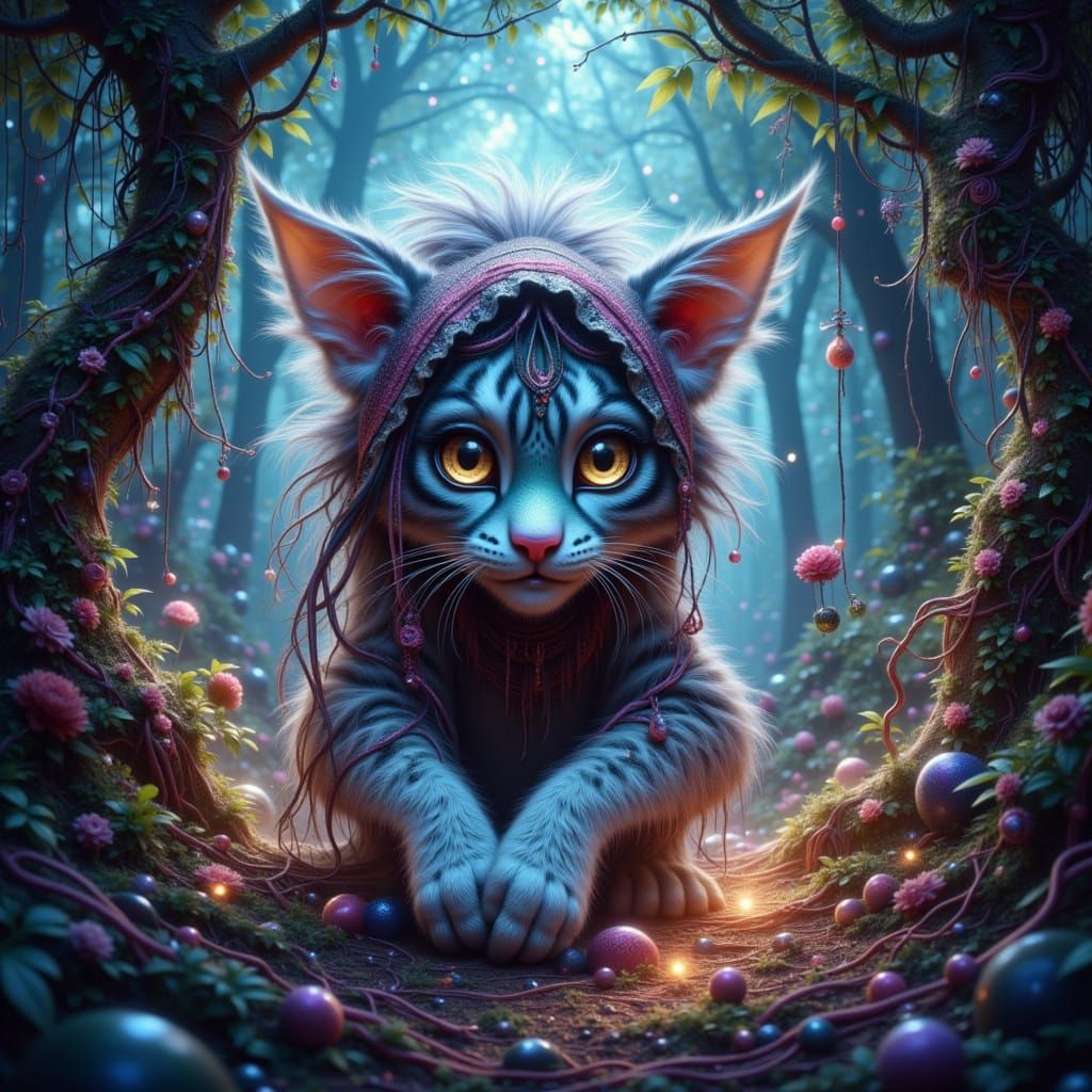 Mystical Tiger in Enchanted Forest, Extreme Perspective