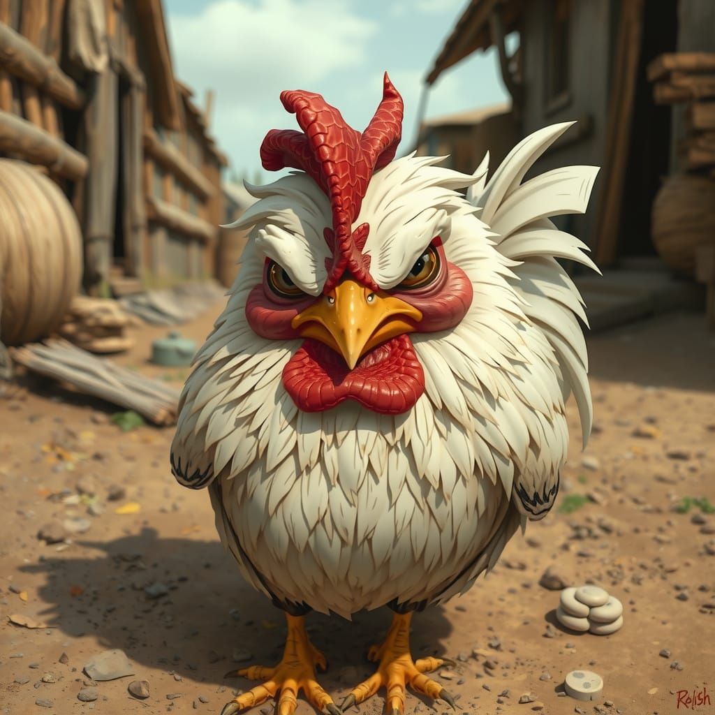 Grumpy Chicken in Earthy Tones and Expressive Design