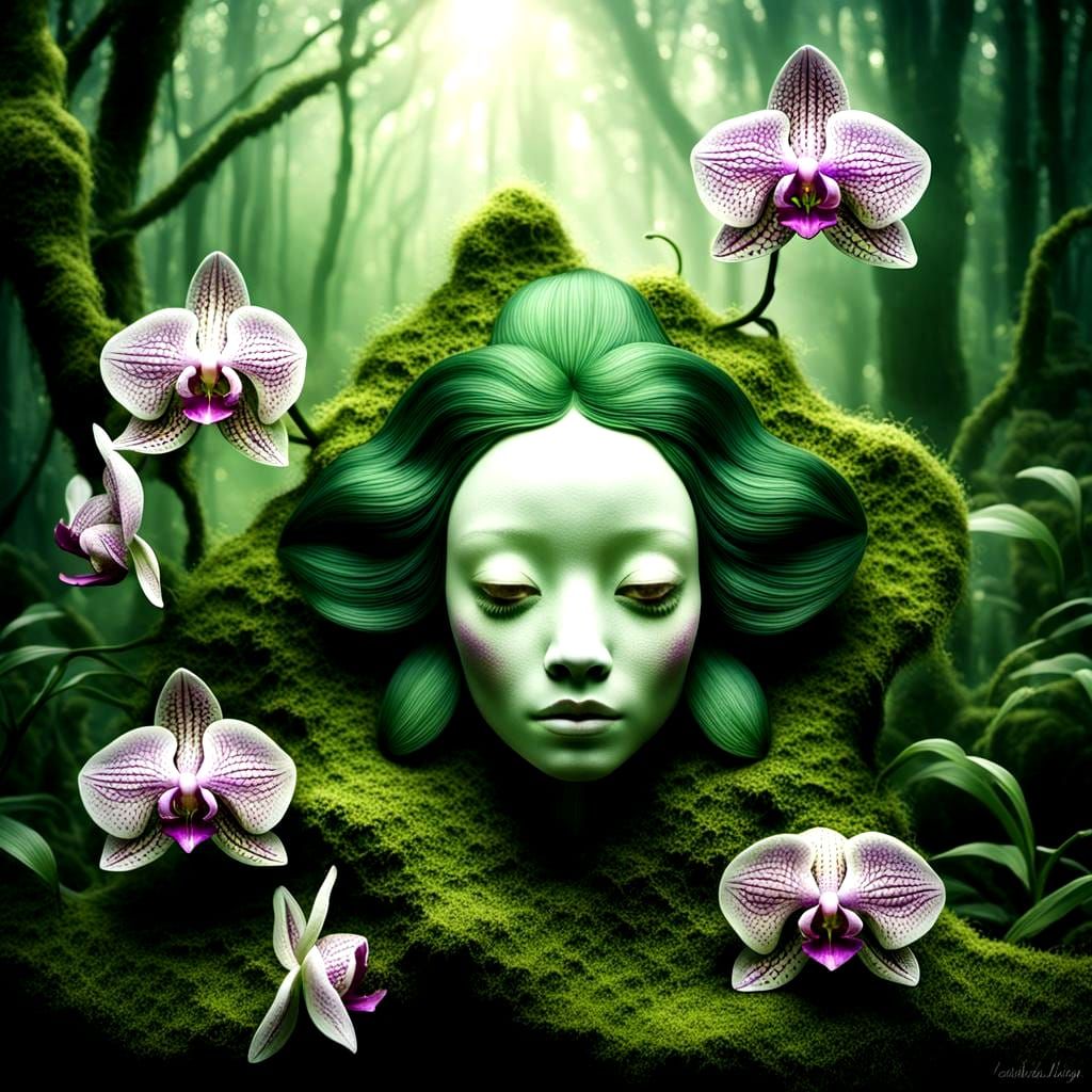 Orchid Shaped Like Woman's Face in Forest