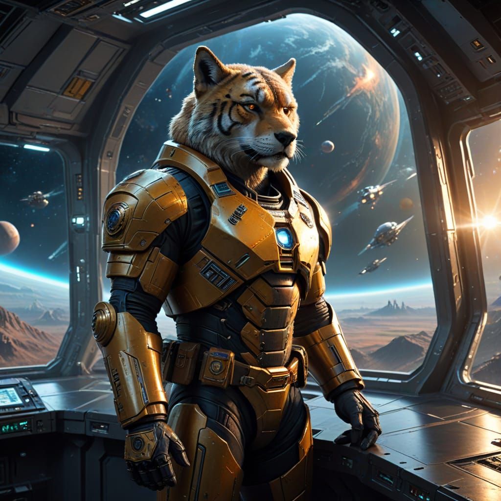 Space Marine General on Starship Bridge in Sci-Fi Art