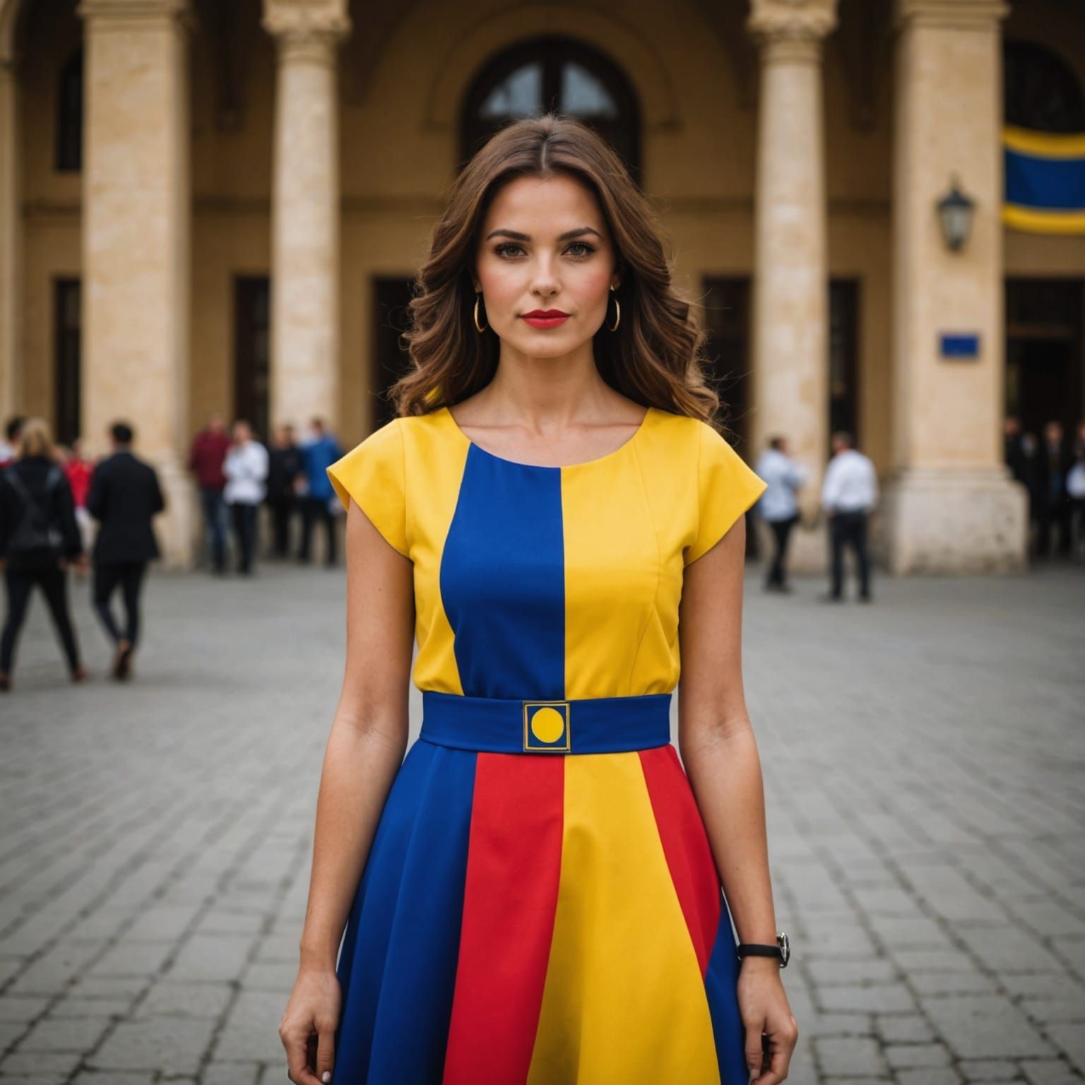 Romanian Woman in Flag Dress in Romania