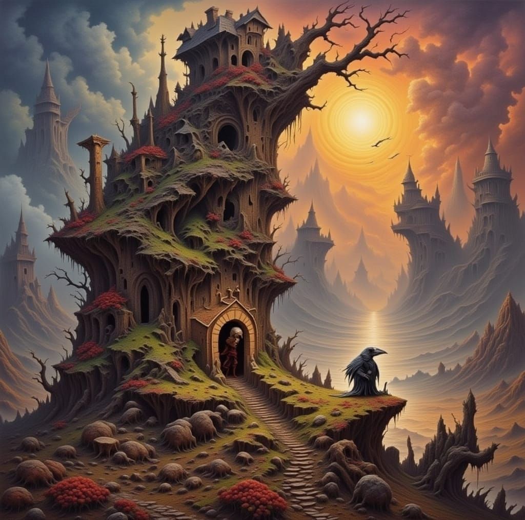 Disturbing Surreal Creatures in Abstract Composition