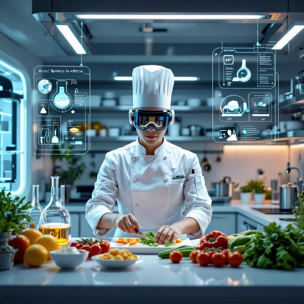 Futuristic Chef Promoting Food Safety in Pastel Colors