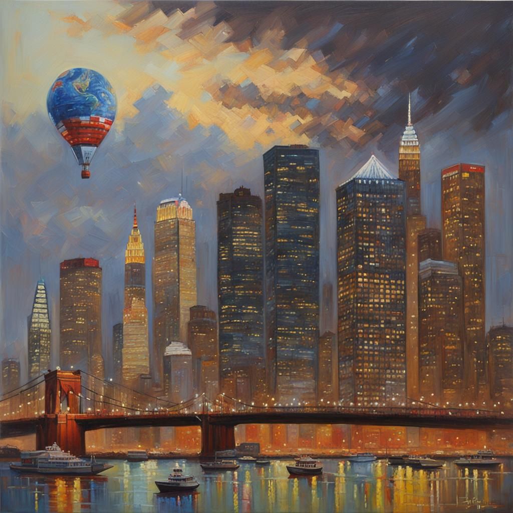 Iconic Skylines in Oil Painting Style