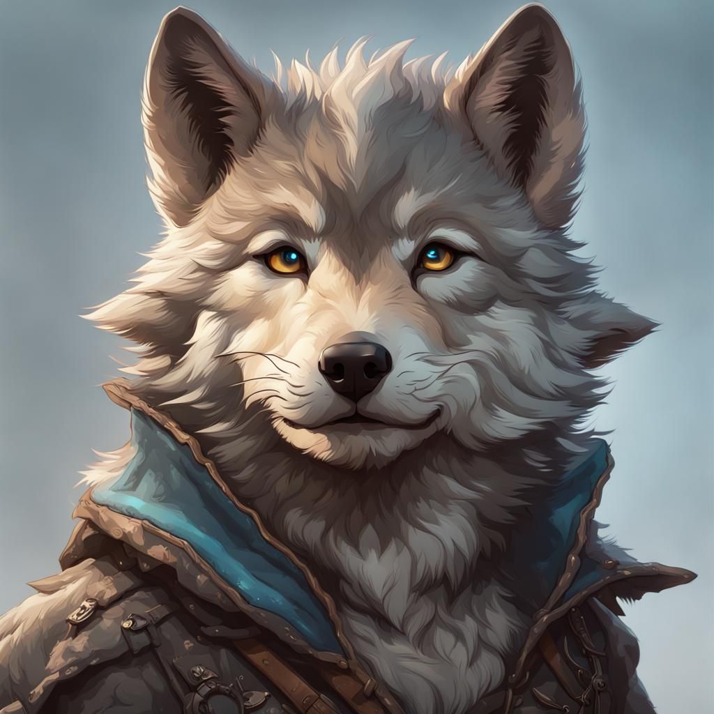 Detailed Wolf Cub Portrait in Hyperrealistic Style