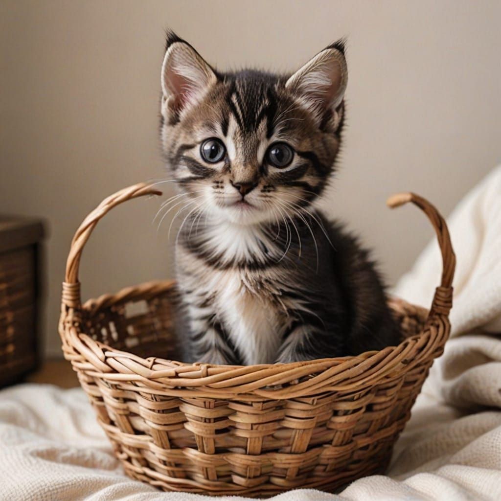 A Whimsical Kitten in a Cozy Basket