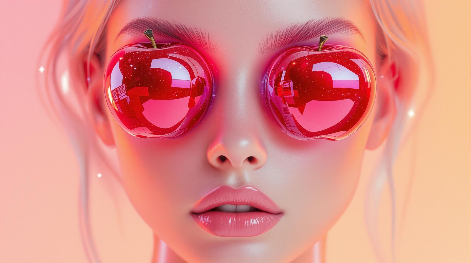 Gorgeous Woman with Fruity Eyes in 3D Portrait