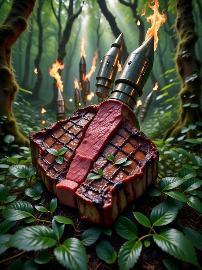 Tomahawk Steak Missile in Gritty Hyperrealism