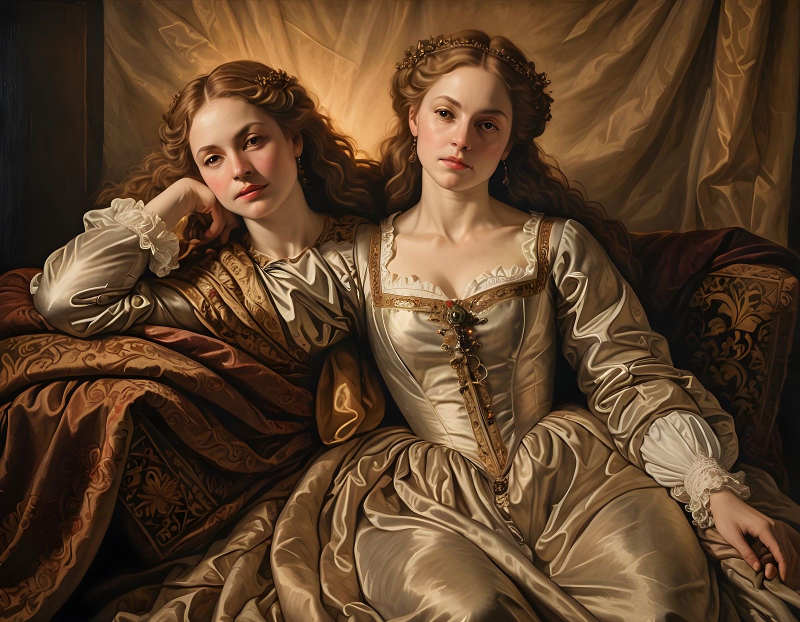 Renaissance-Style Portrait of a Reclining Woman in Warm Ligh...