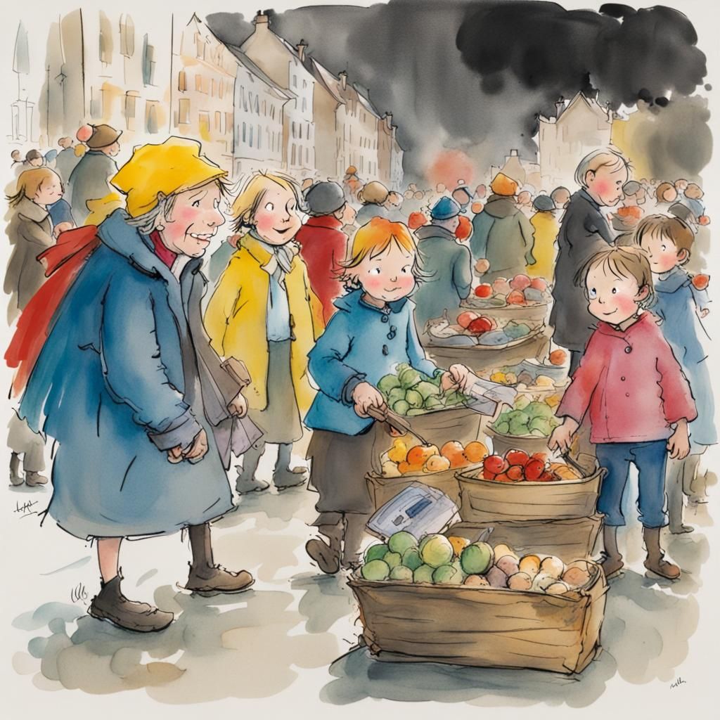 Children at the Funfair in Quentin Blake Style