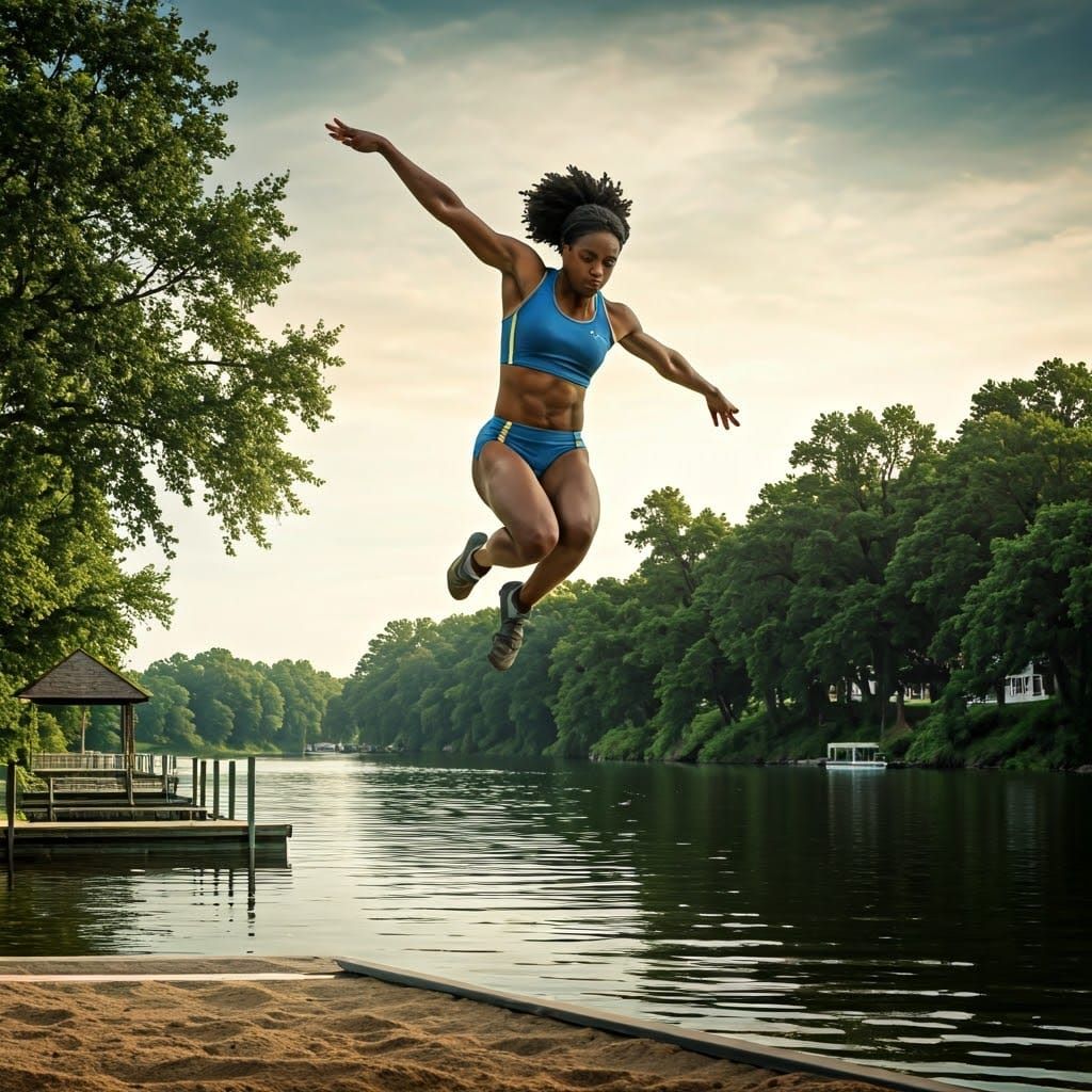 Athlete's Record-Breaking Long Jump in Nostalgic Setting