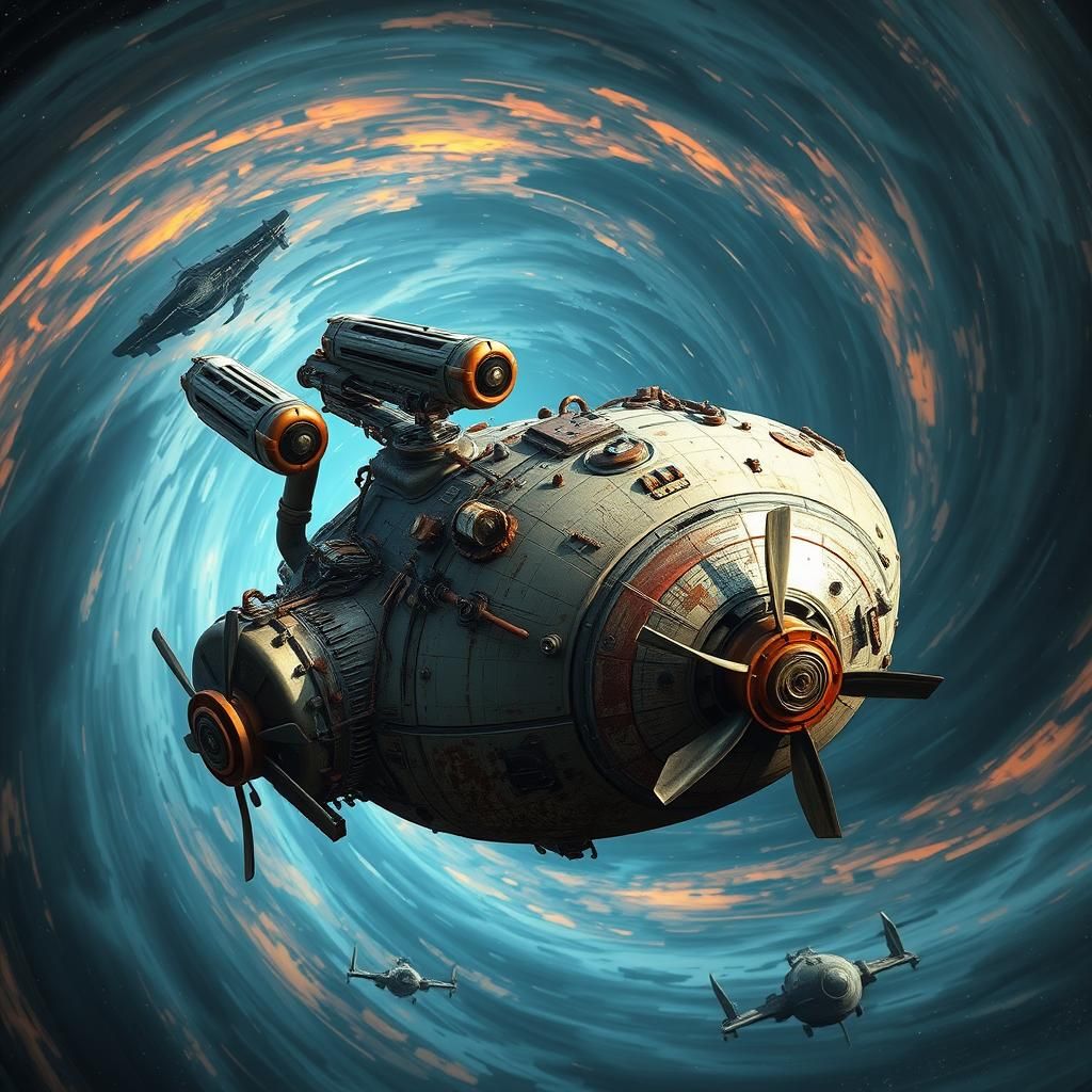 Dieselpunk Starship Enterprise in Sci-Fi Steampunk Orbit