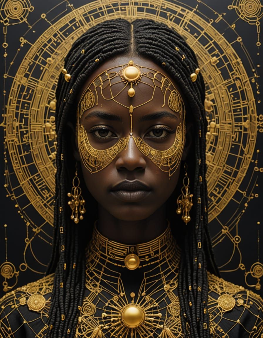 Dark-skinned Figure with Glitching Face and Neural Threads