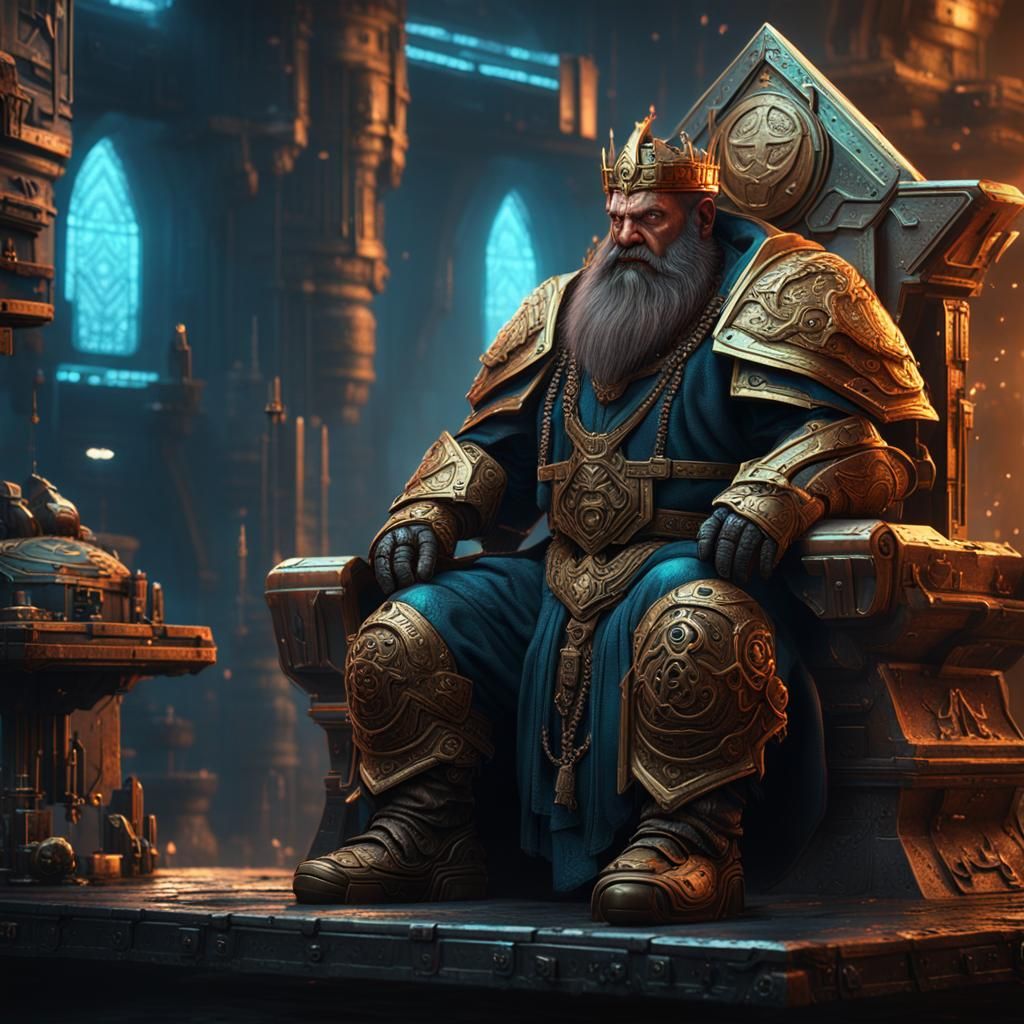 Cyberpunk Bronze Dwarf King in Detailed Matte Painting
