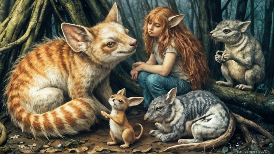 Forest Creatures Gather, Fairy Tale Illustration