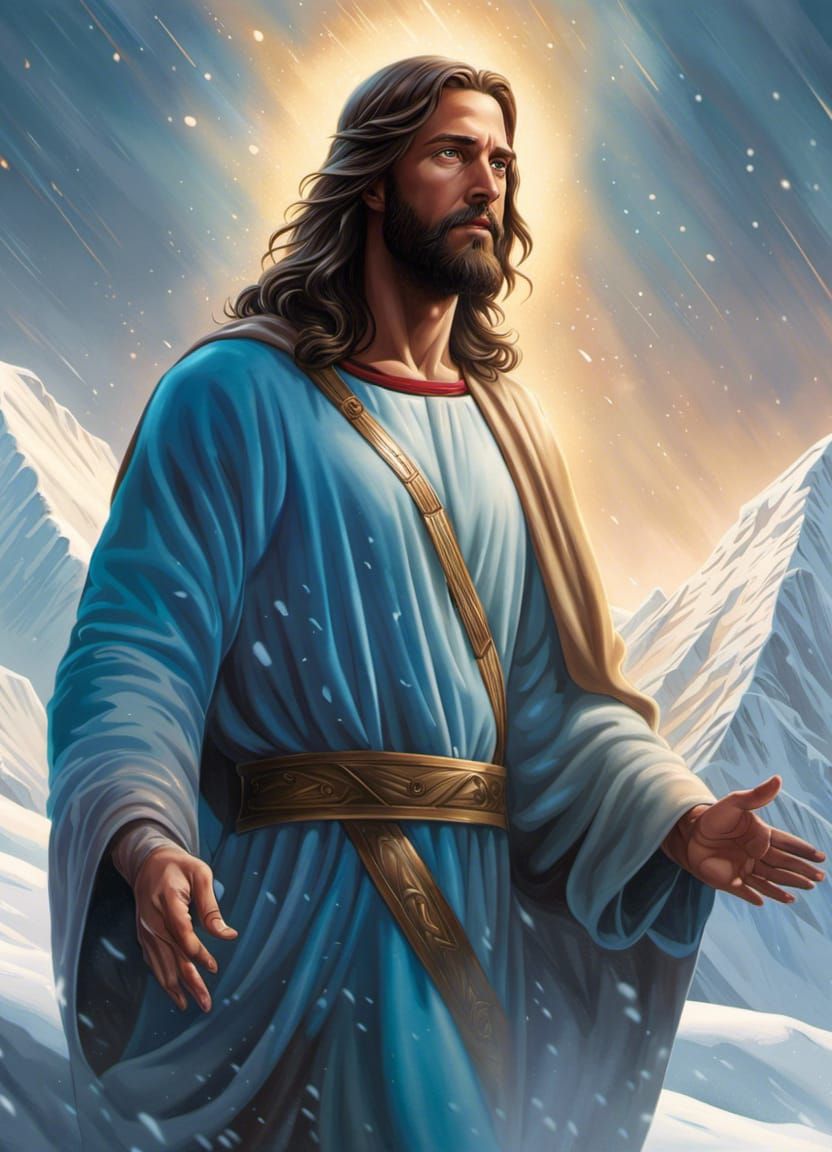 Jesus in Winter Blizzard: Hyperrealistic Color Portrait