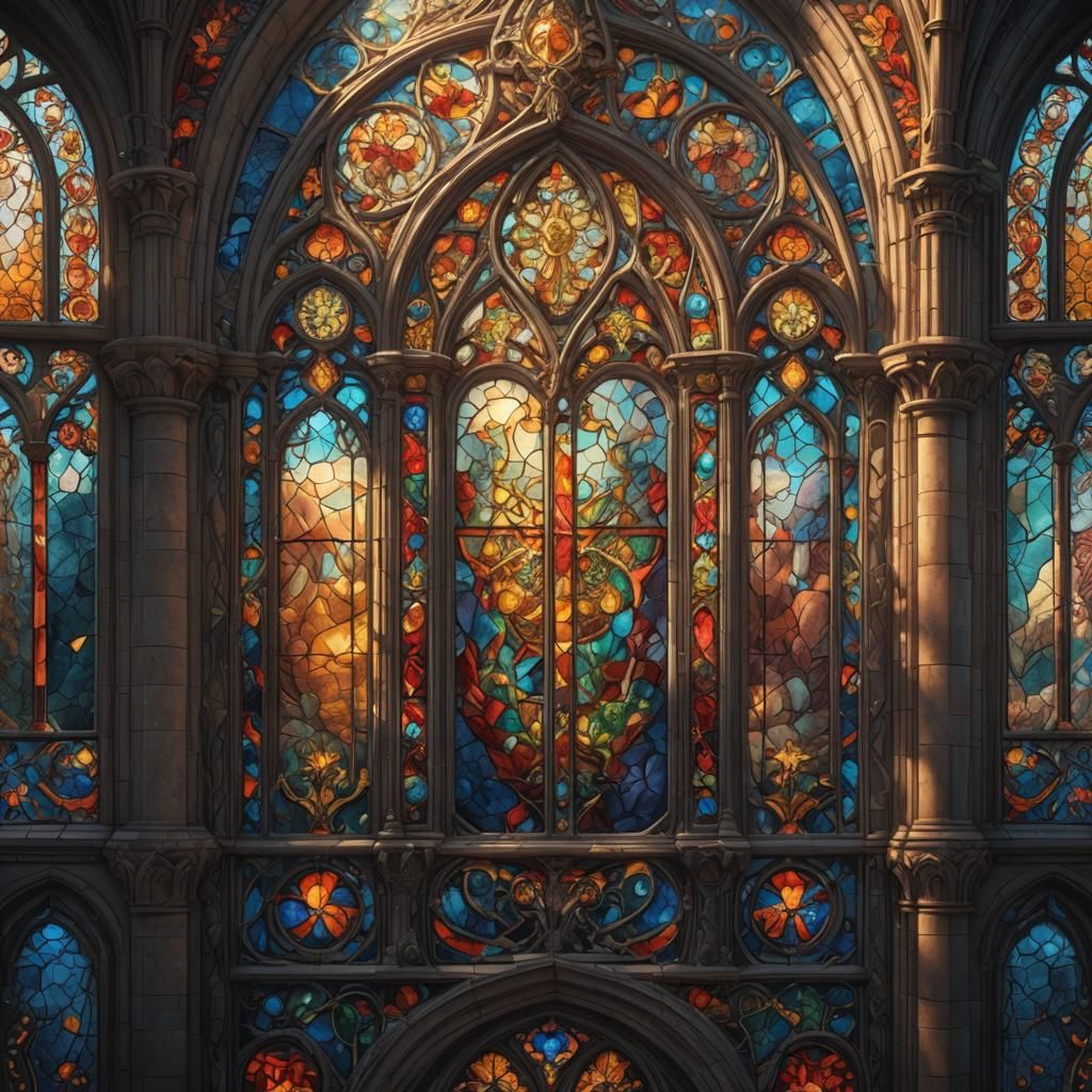 Sunlit Stained Glass Window in Detailed Matte Style