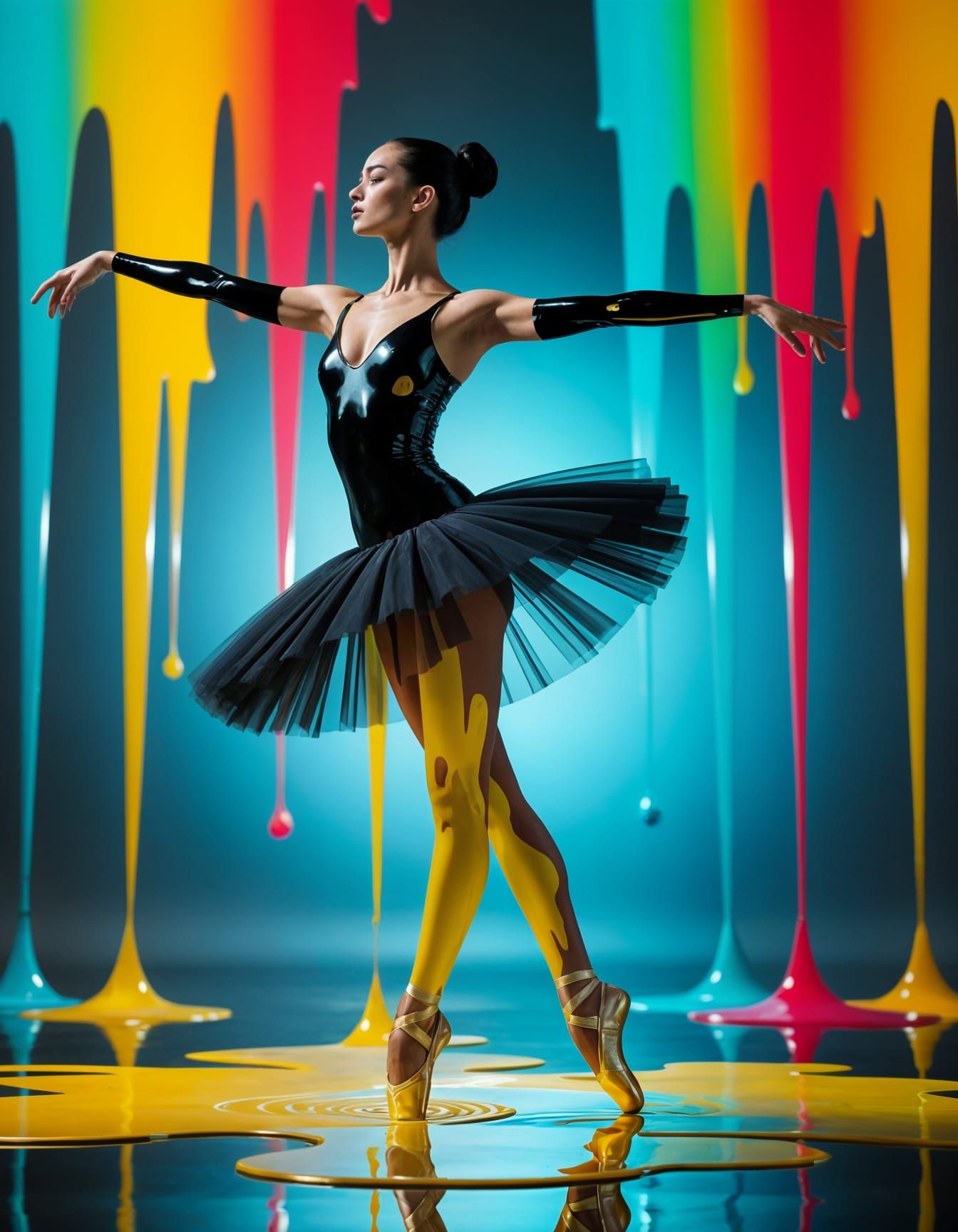 Woman in Glossy Yellow Body Paint Portrait