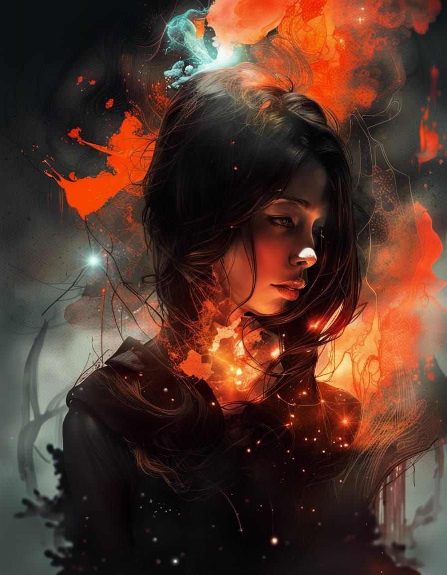 Nebula Girl in Lava Lamp with Neon Glow