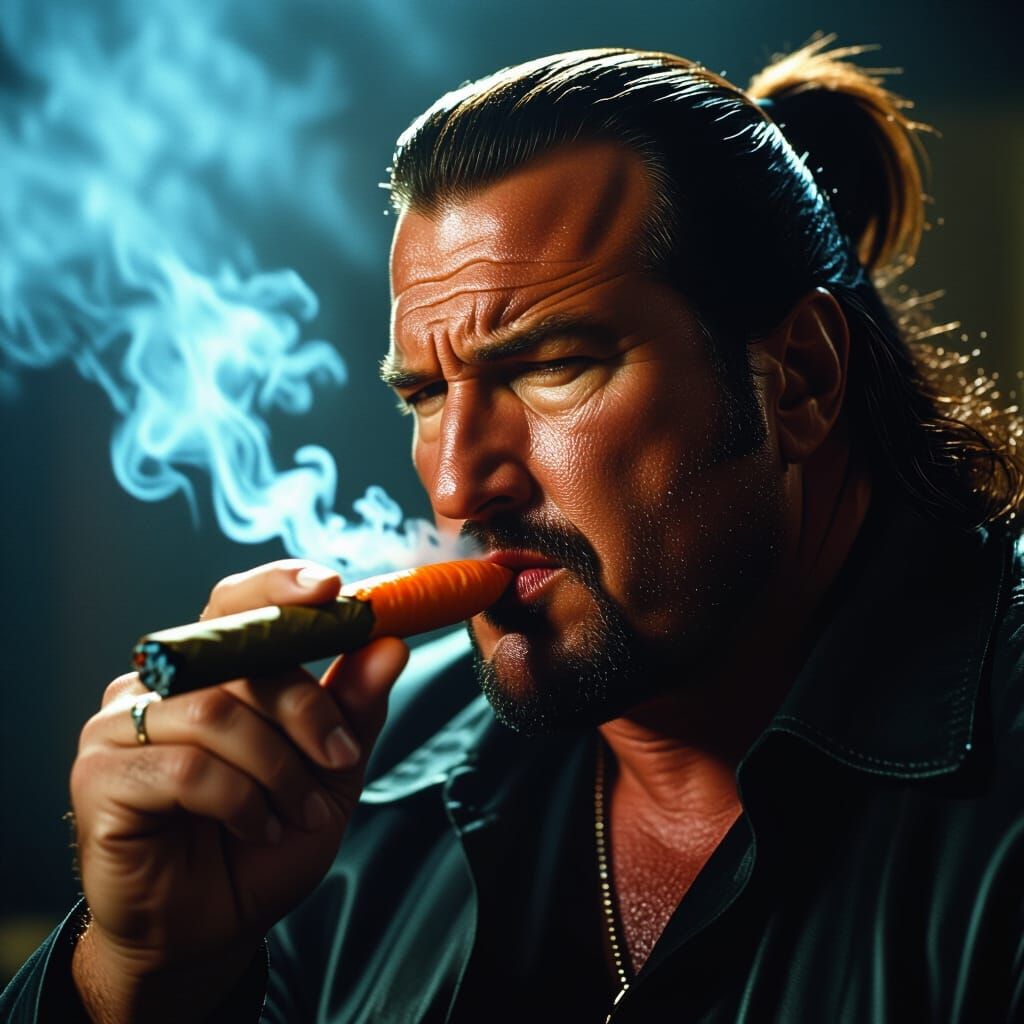Steven Seagal Eating Carrot Smoking Cigar Cinematic Film Sti...