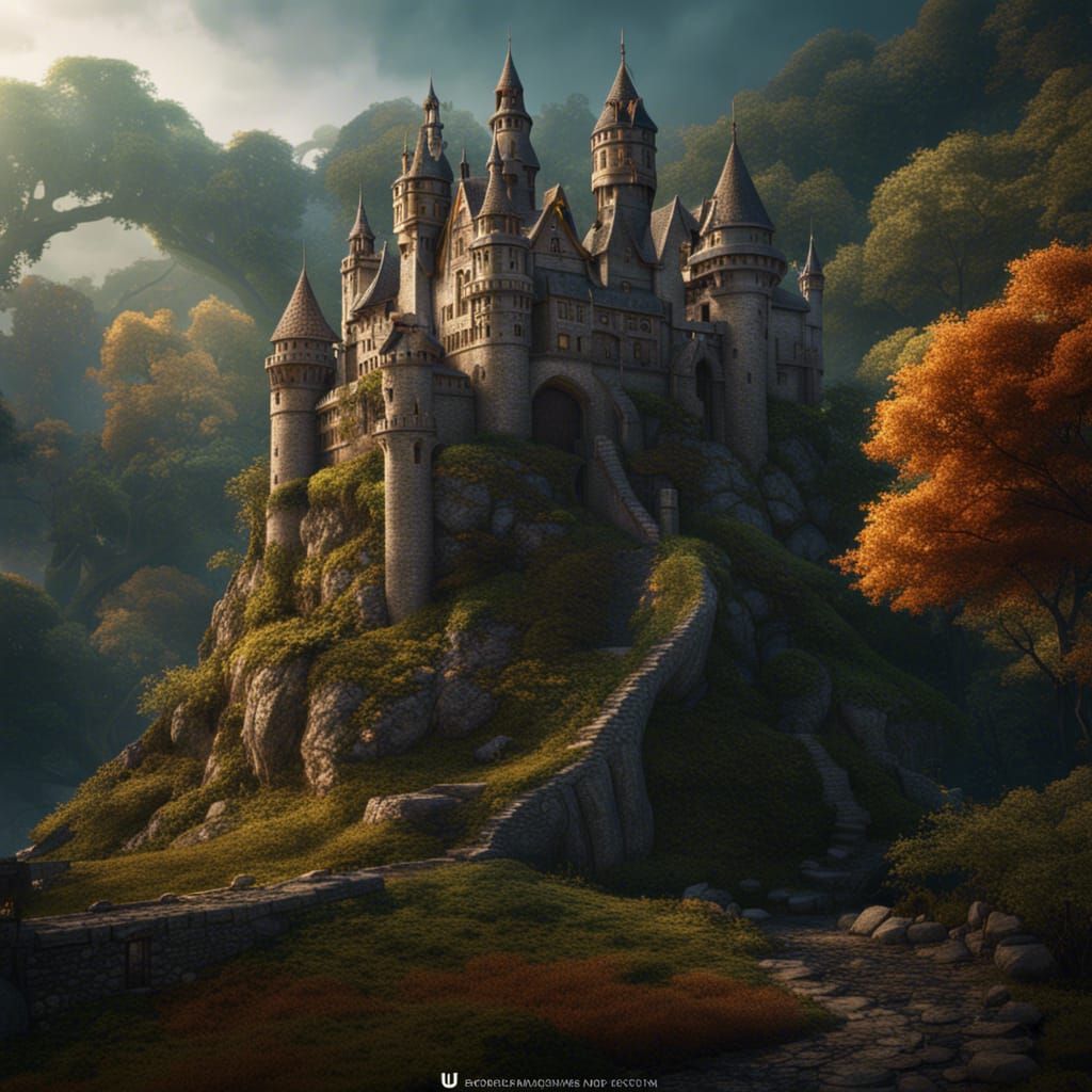 Fantasy Castle on Hill: Detailed Matte Painting