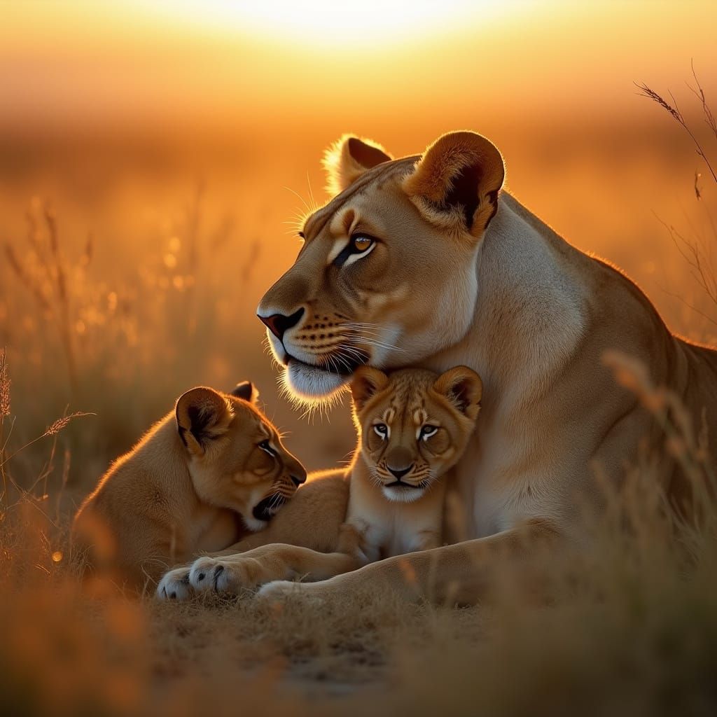 Majestic Lioness in Hyperrealistic Wildlife Photography Styl...