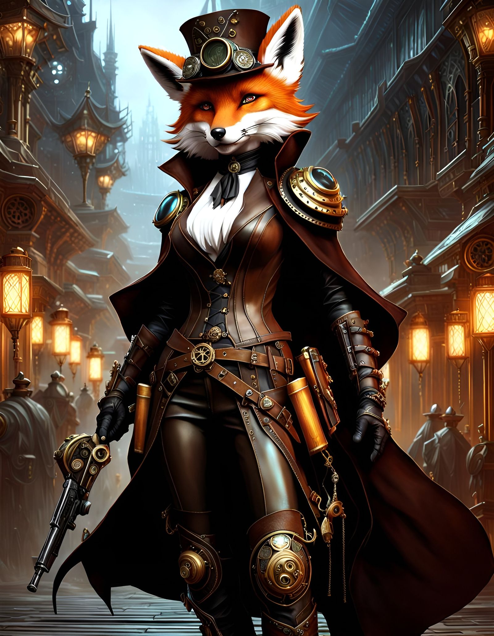 Steampunk Fox Assassin in Detailed Steampunk Style