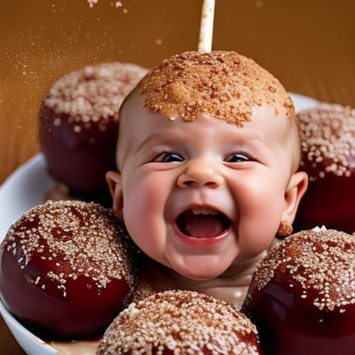 Delightful Baby Eating Toffee Apple: Food Photography